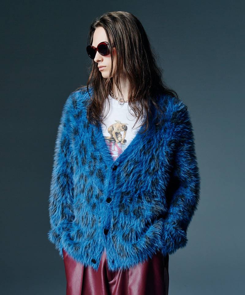 【予約商品】glamb(グラム) Shaggy Leopard Cardigan / シャギーレオパードカーディガン - Blue