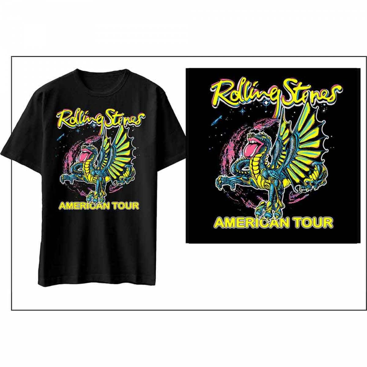 【予約商品】THE ROLLING STONES バンドTシャツ ユニセックス: American Tour Dragon (Black) - BLACK