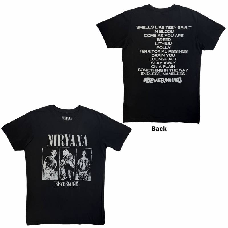 【予約商品】NIRVANA Unisex Premium Carbon バンドTシャツ: Nevermind Tracklist (Black) (Back Print)