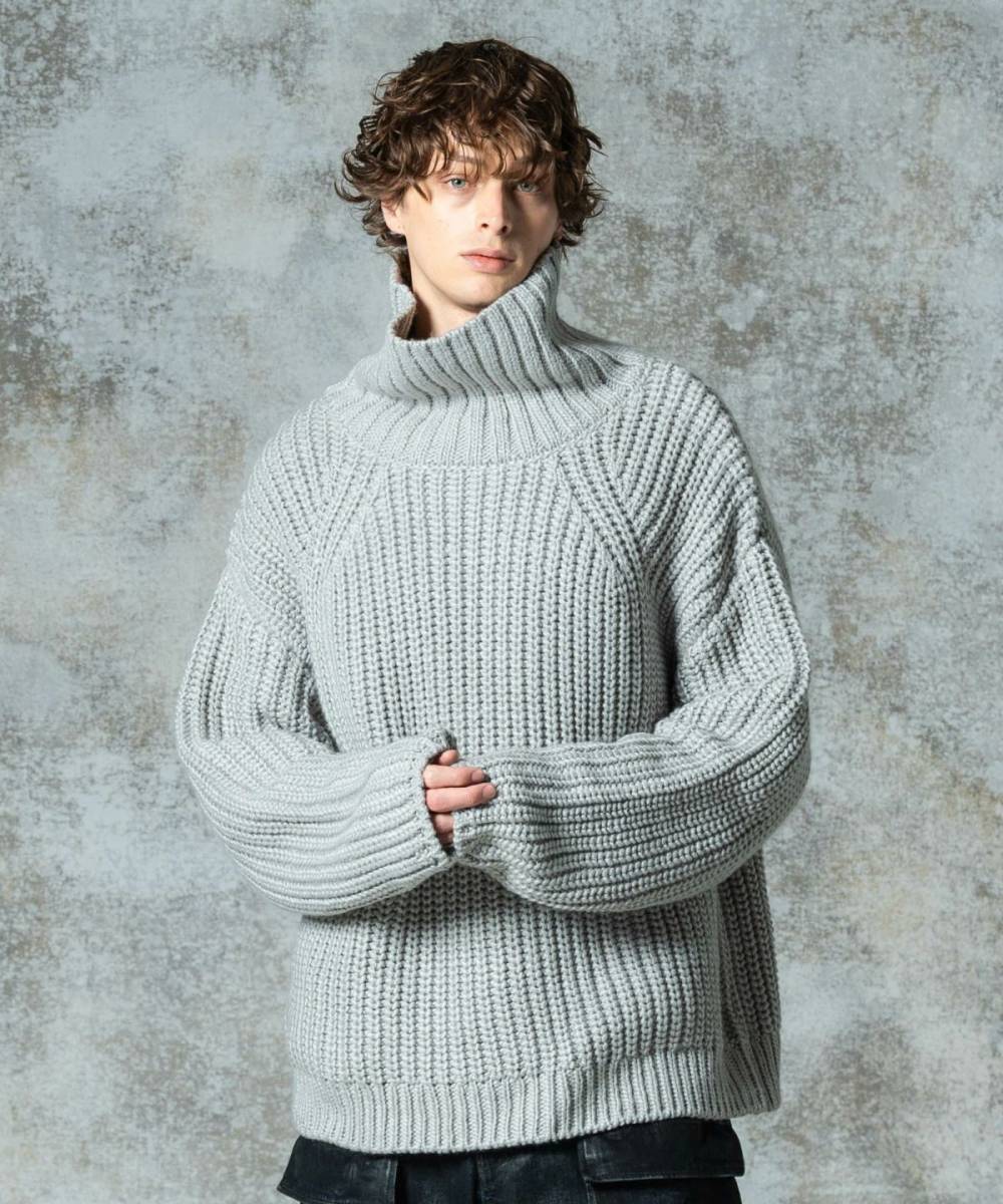 【予約商品】glamb(グラム)GB0325/KNT10 : Turtle Neck Raglan Knit / タートルネックラグランニット - Gray