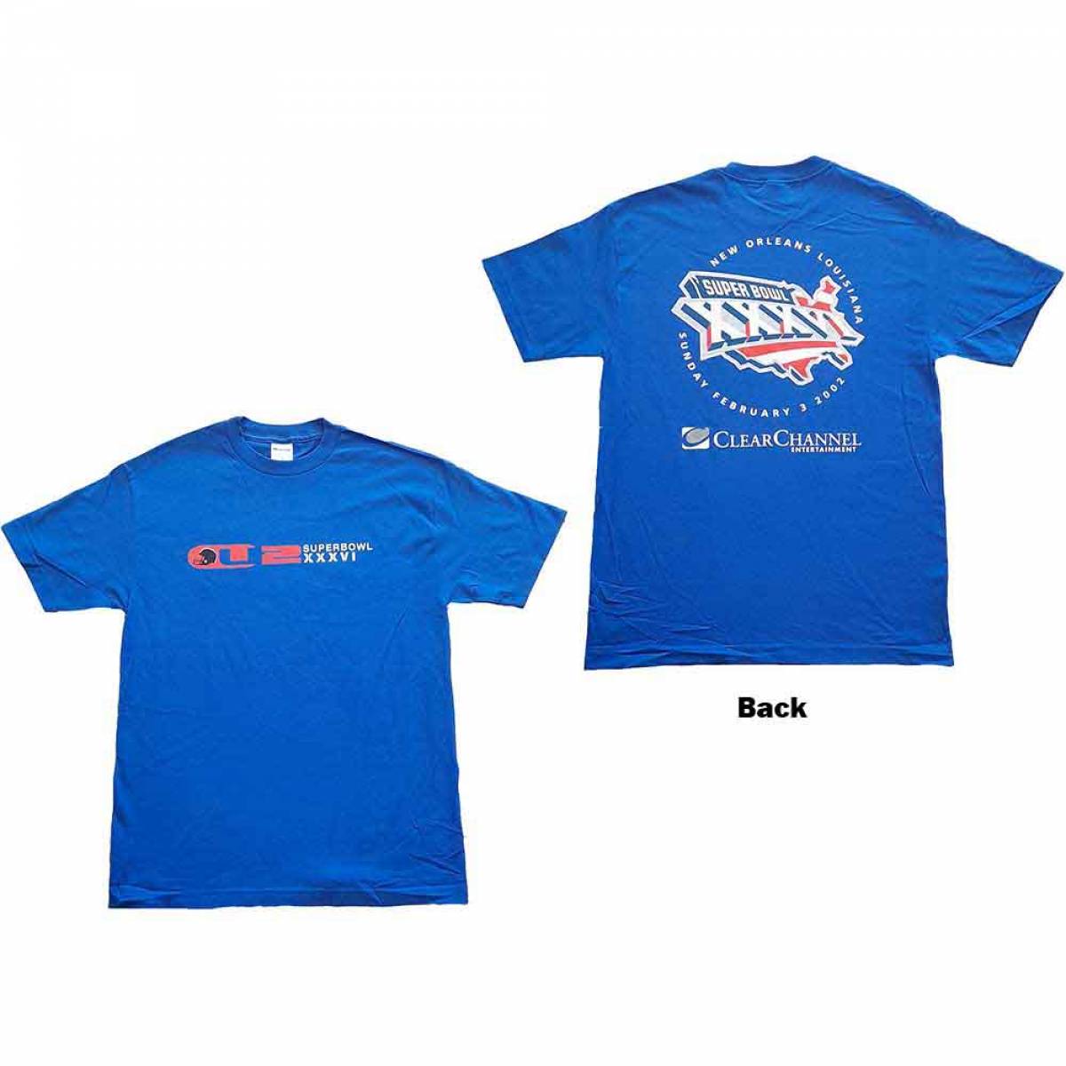 【予約商品】U2 バンドTシャツ ユニセックス: Superbowl XXXVI (Blue) (Back Print & Ex-Tour) (Medium) - BLUE