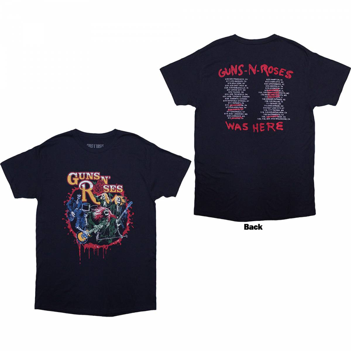【予約商品】GUNS N' ROSES バンドTシャツ ユニセックス: Was Here (Navy Blue) (Back Print) - NAVY BLUE