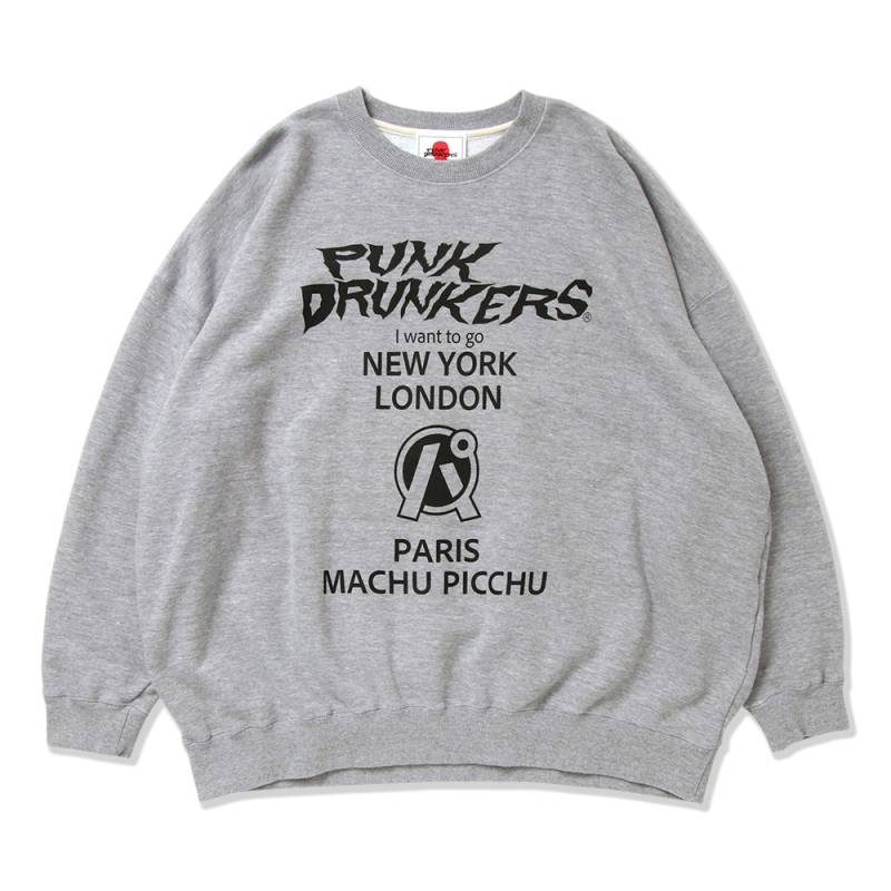 【予約商品】PUNK DRUNKERS (パンク・ドランカーズ) 行きたい所BIGトレーナー - H.GRAY