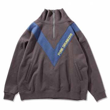 【予約商品】PUNK DRUNKERS (パンクドランカーズ)DVDハーフZIPトレーナー - CHARCOAL