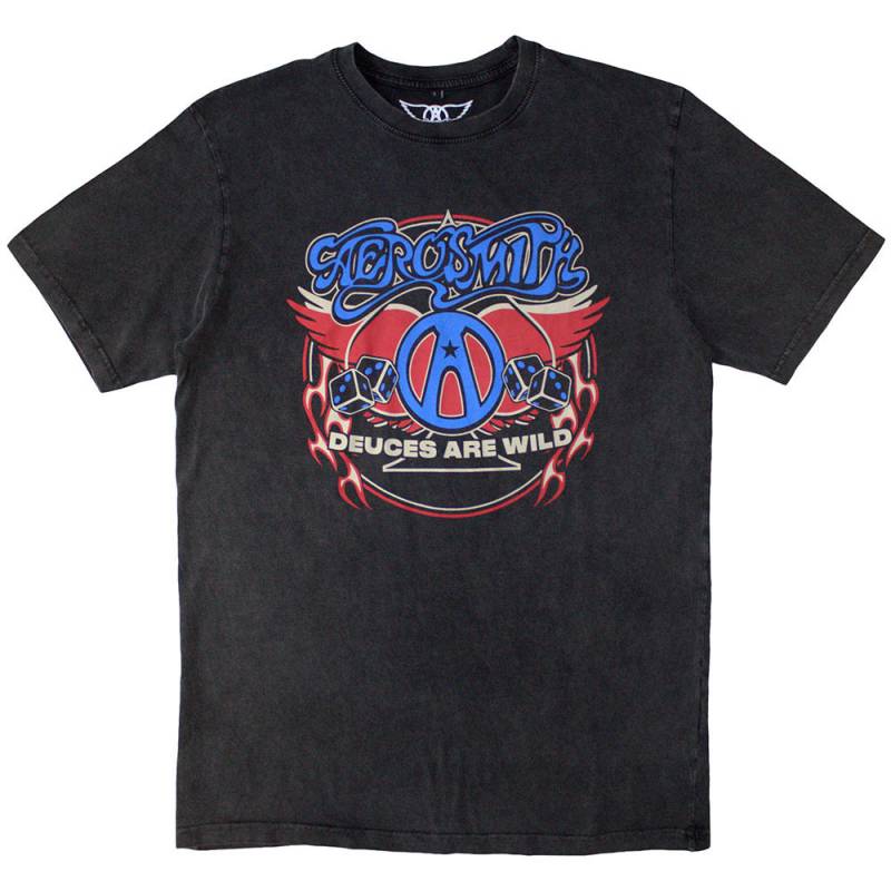 【予約商品】AEROSMITH Unisex Stone Wash バンドTシャツ: Rainbow Spade (Charcoal Grey)