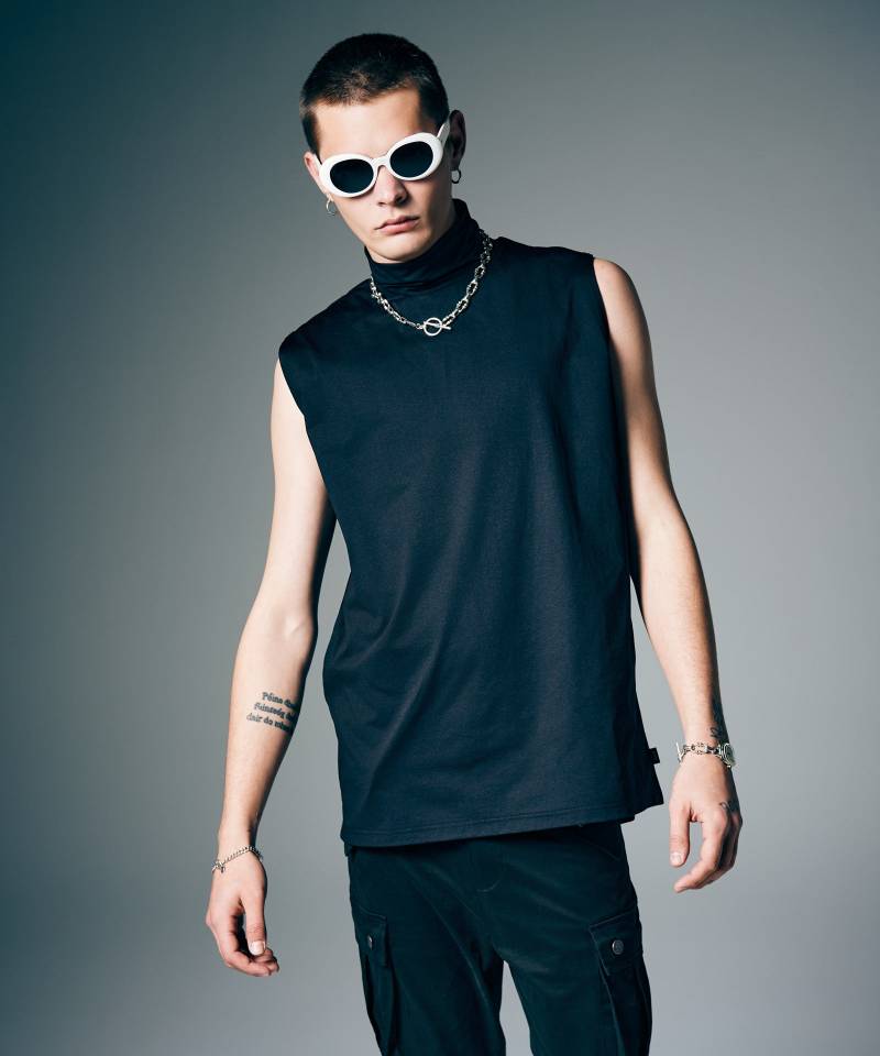 【予約商品】glamb(グラム) Tech High Neck Tank Top / テックメッシュネックタンクトップ - Black