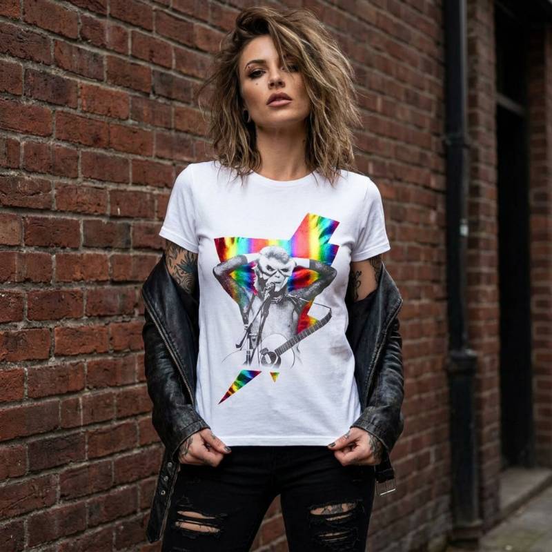 【予約商品】DAVID BOWIE バンドTシャツ ユニセックス: Holographic Bolt Foiled Print (White) (Embellished)
