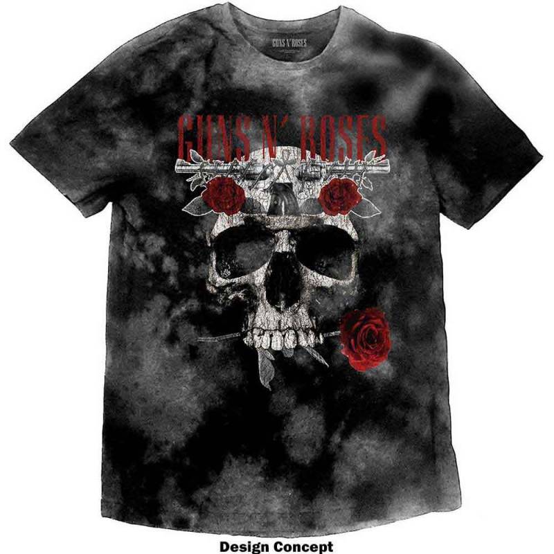【予約商品】GUNS N' ROSES バンドTシャツ ユニセックス: Flower Skull (Dip-Dye On Grey) (Wash Collection)