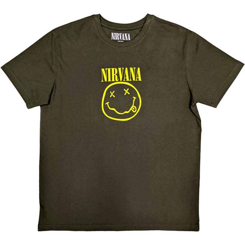 【予約商品】NIRVANA バンドTシャツ ユニセックス: Yellow Happy Face (Green)
