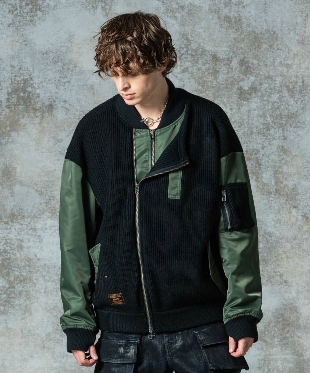 【予約商品】glamb(グラム)GB0325/JKT05 : Knit Layered MA-1 / ニットレイヤードMA-1 - Black