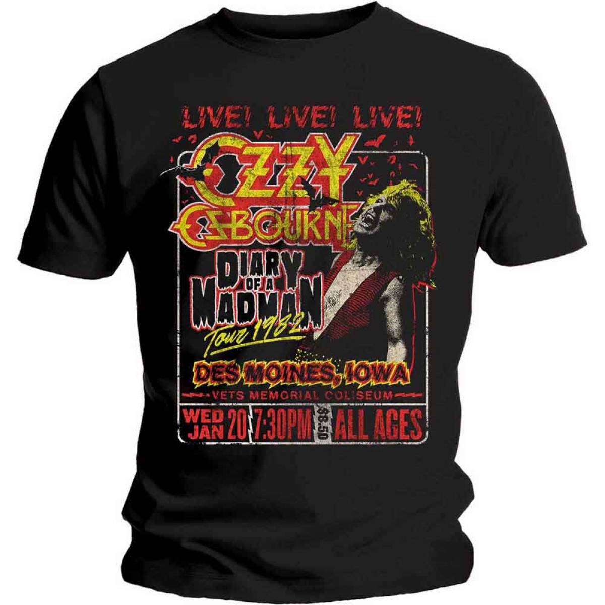 【予約商品】OZZY OSBOURNE バンドTシャツ ユニセックス: Diary of a Madman Tour (Black) - BLACK