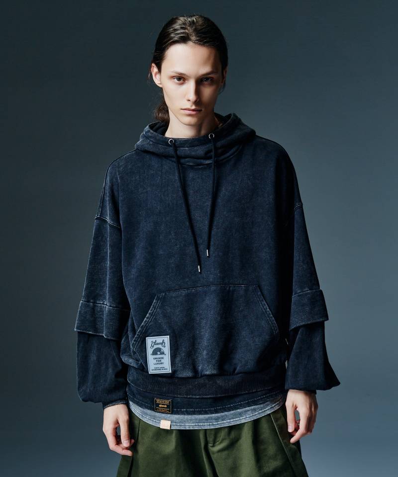 【予約商品】glamb(グラム) Tri Layered Hoodie / トライレイヤードフーディ - Black