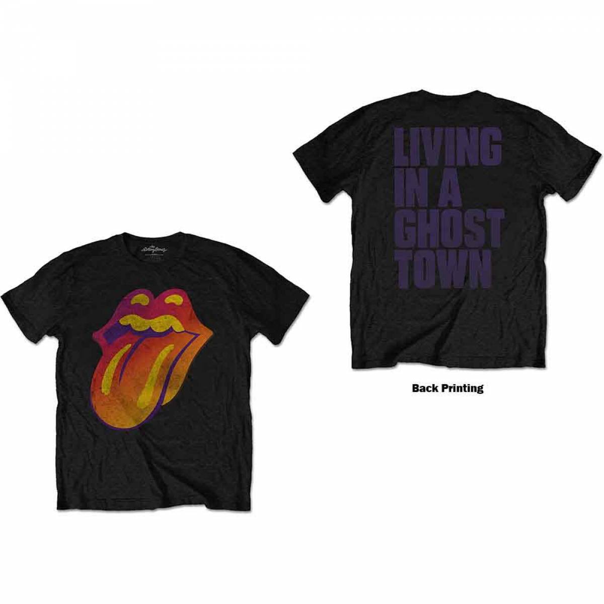 【予約商品】THE ROLLING STONES バンドTシャツ ユニセックス: Ghost Town Distressed (Black) (Back Print) - BLACK