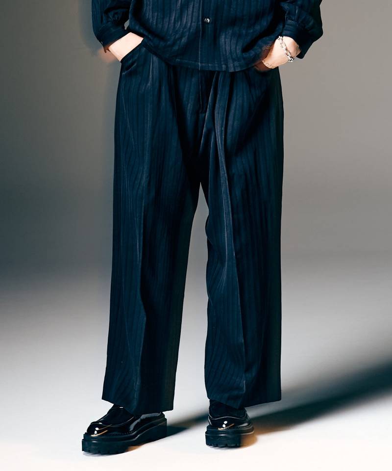 【予約商品】glamb(グラム) Stripe Jacquard Linen Pants / ストライプジャガードリネンパンツ - Black
