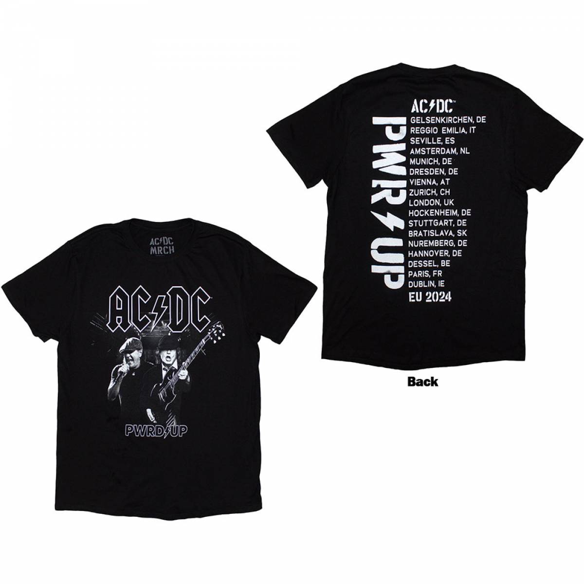 【予約商品】AC/DC バンドTシャツ ユニセックス: PWRD-UP B&W Photo EU Tour '24 (Black) (Back Print & Ex-Tour) - BLACK