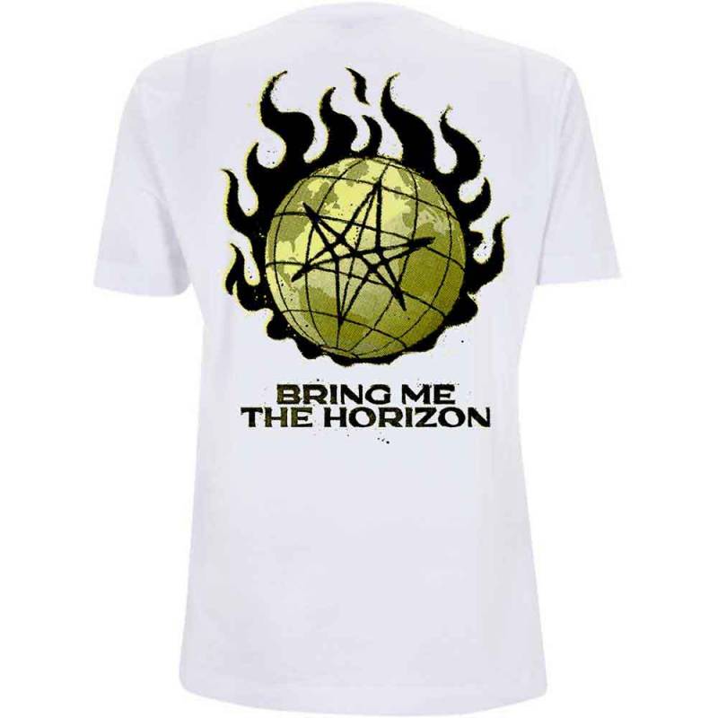 【予約商品】BRING ME THE HORIZON バンドTシャツ ユニセックス: Globe (White) (Back Print) - WHITE