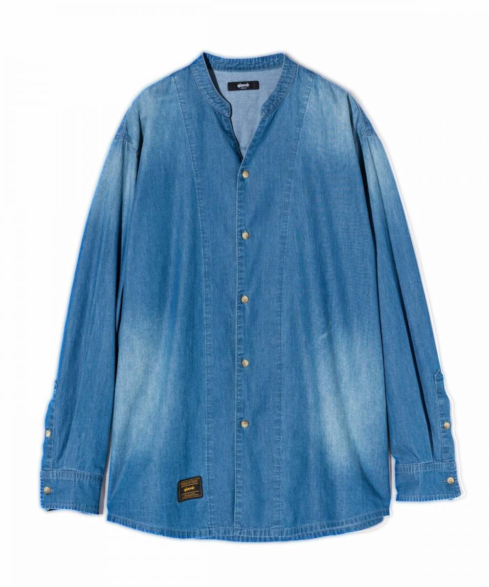 【予約商品】glamb(グラム) GB0424/SH09 : Band Collar Denim Shirt / バンドカラーデニムシャツ - Indigo