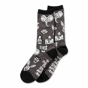 【予約商品】PUNK DRUNKERS (パンクドランカーズ)［PDSxどうぶつーズ］総柄靴下 - CHARCOAL