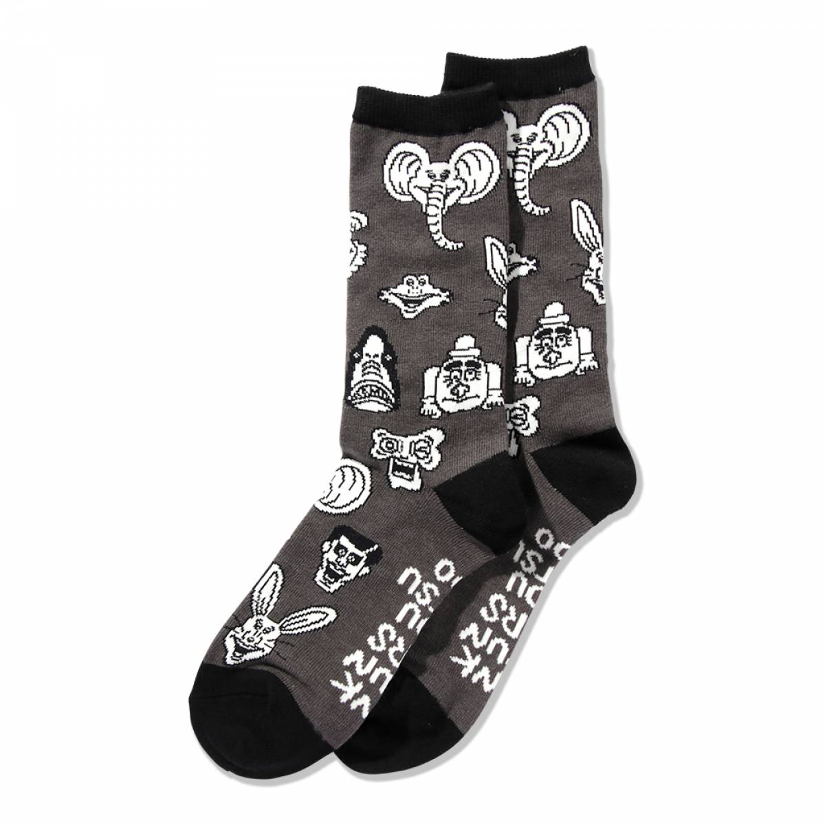 【予約商品】PUNK DRUNKERS (パンクドランカーズ)［PDSxどうぶつーズ］総柄靴下 - CHARCOAL