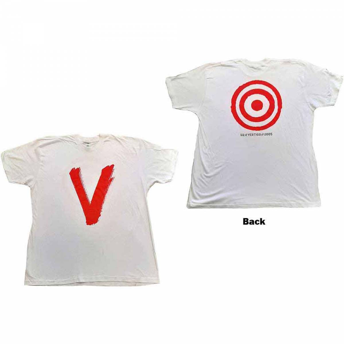 【予約商品】U2 バンドTシャツ ユニセックス: U2 Vertigo Tour 2005 Red V (White) (Back Print & Ex-Tour) - WHITE