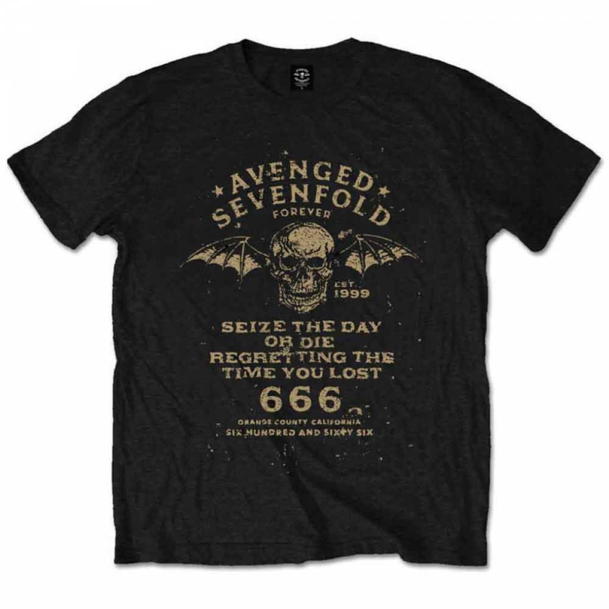 【予約商品】AVENGED SEVENFOLD バンドTシャツ ユニセックス: Seize the Day (Black) - BLACK