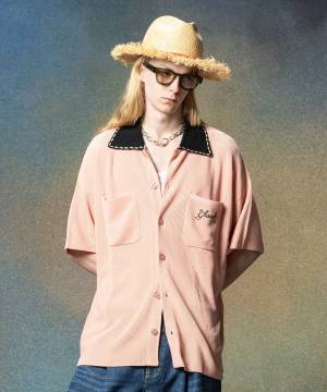 【予約商品】glamb(グラム)GB0225/SH11 : Stitch Collar Knit Shirt / ステッチカラーニットシャツ - Pink