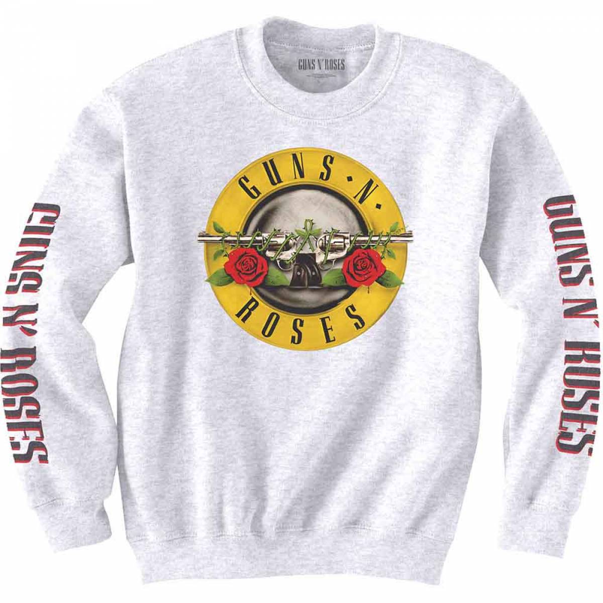 【予約商品】GUNS N' ROSES Unisex Sweatshirt: Classic Text & Logos (White) (Sleeve Print) - WHITE