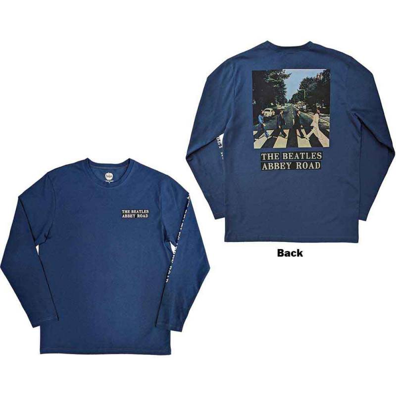 【予約商品】THE BEATLES Unisex Long Sleeve バンドTシャツ: Abbey Road (Denim Blue) (Back & Sleeve Print)