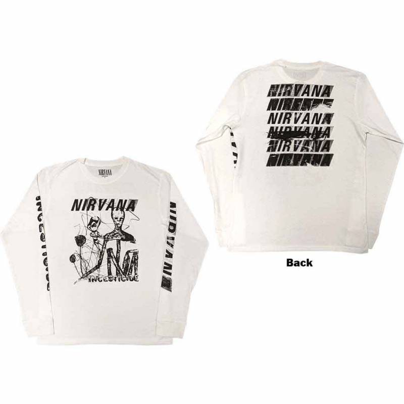 【予約商品】NIRVANA Unisex Long Sleeve バンドTシャツ: Incesticide (White) (Back & Sleeve Print)