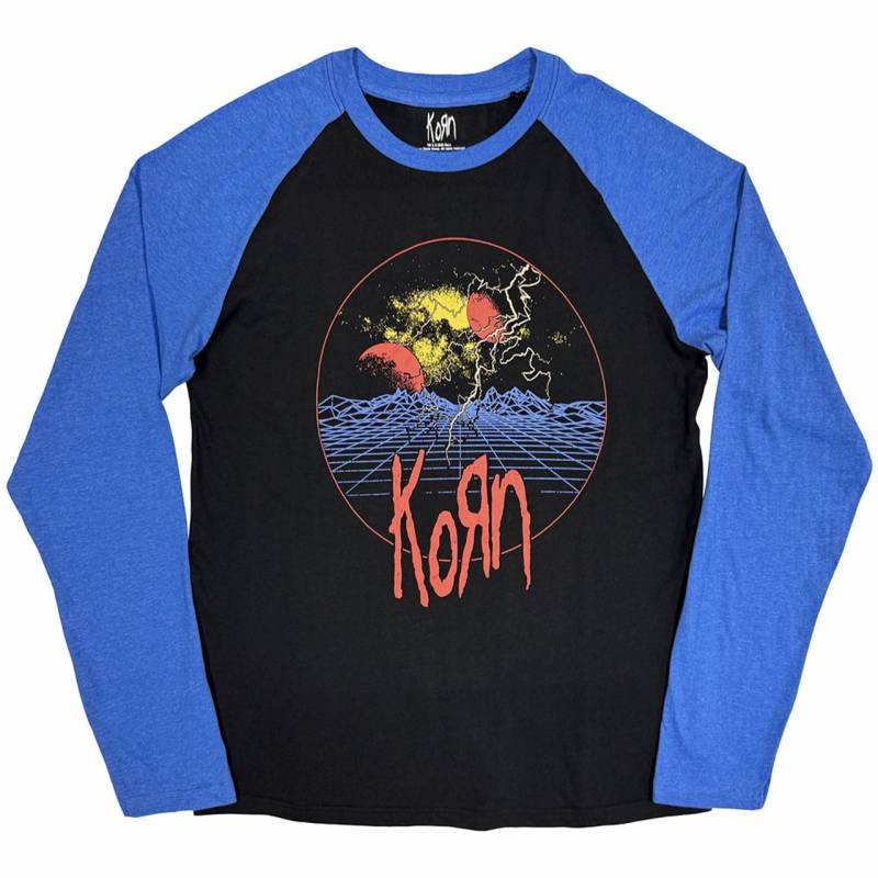 【予約商品】KORN Unisex Raglan バンドTシャツ: Wireframe Space (Black & Blue)