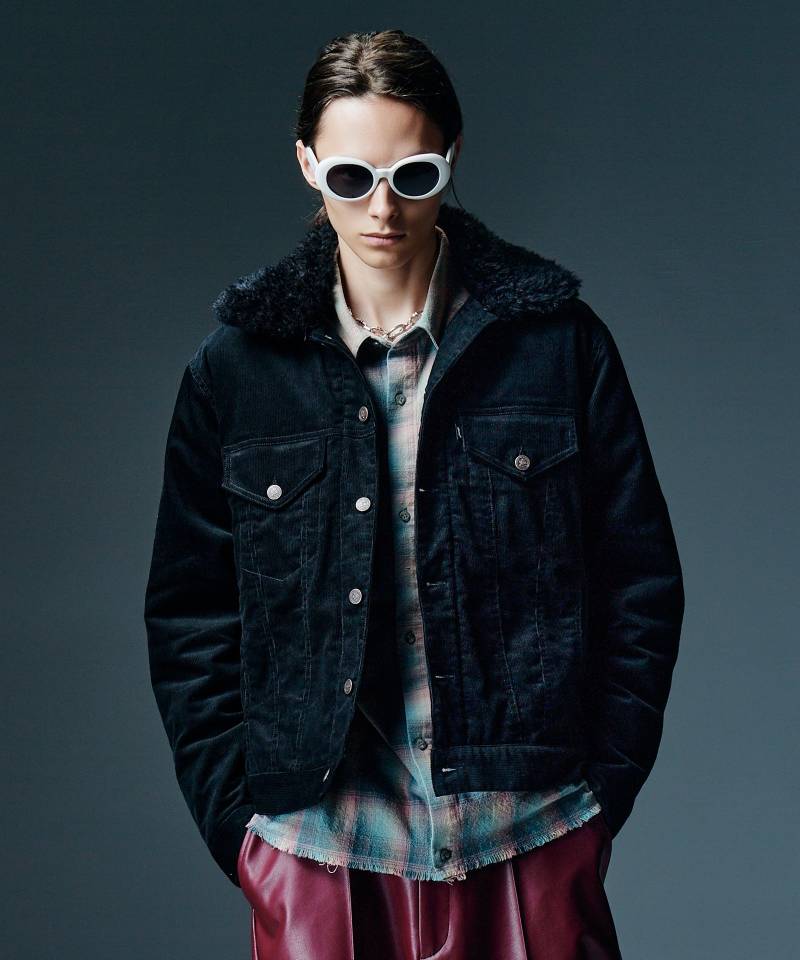 【予約商品】glamb(グラム) Fur Corduroy Jacket / ファーコーデュロイジャケット - Black