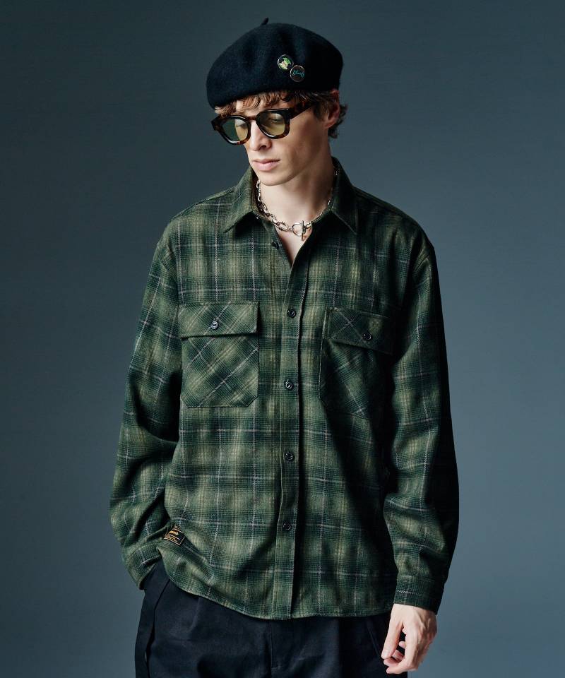 【予約商品】glamb(グラム) Mixture Check Shirt / ミクスチャーチェックシャツ - Green