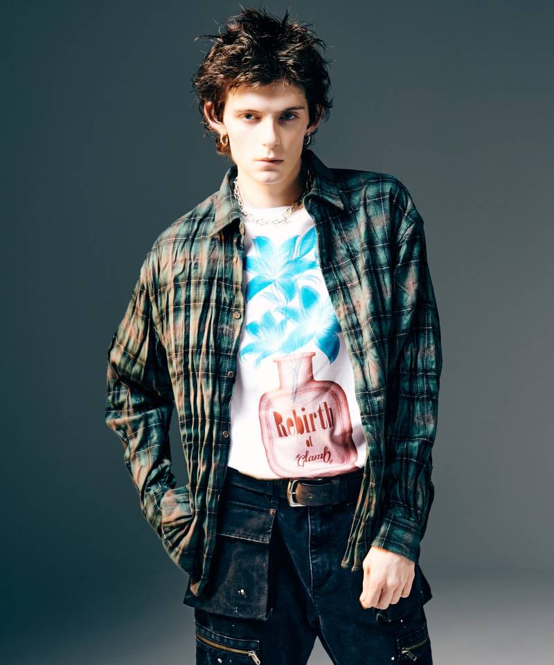 【予約商品】glamb(グラム)Wrinkle Flannel Shirt / リンクルフランネルシャツ - Green