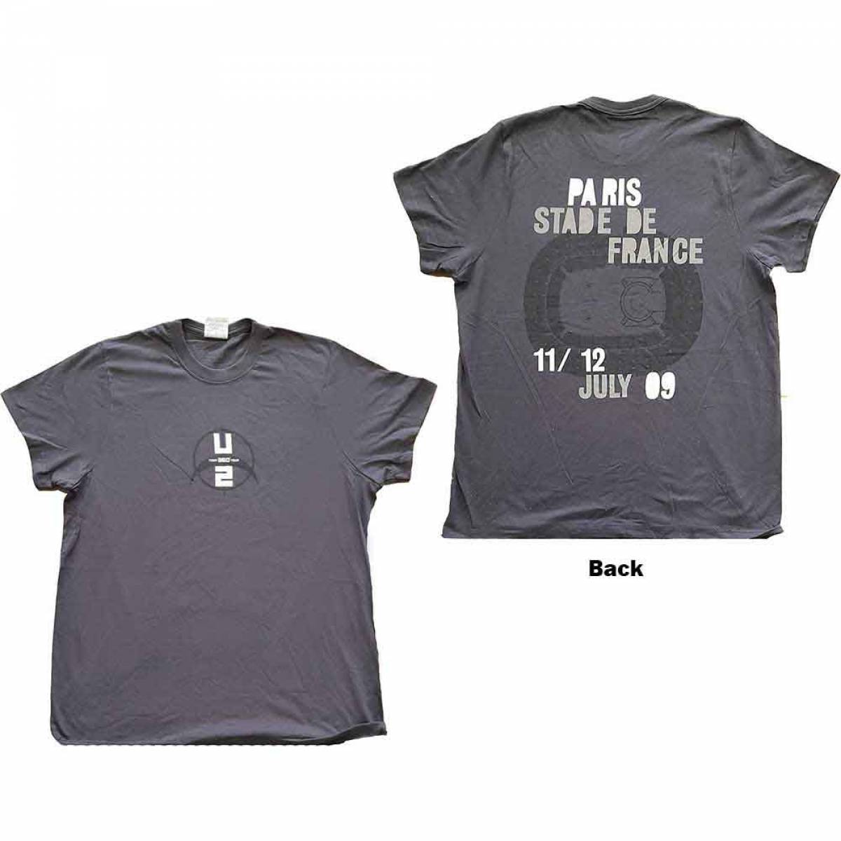 【予約商品】U2 バンドTシャツ ユニセックス: 360 Degree Tour Paris 2009 (Grey) (Back Print & Ex-Tour) (Medium) - GREY
