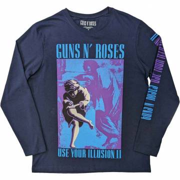 【予約商品】GUNS N' ROSES Unisex Long Sleeve バンドTシャツ: Get In The Ring Tour '91-'92 (Navy Blue) (Back & Sleeve Print) - NAVY BLUE