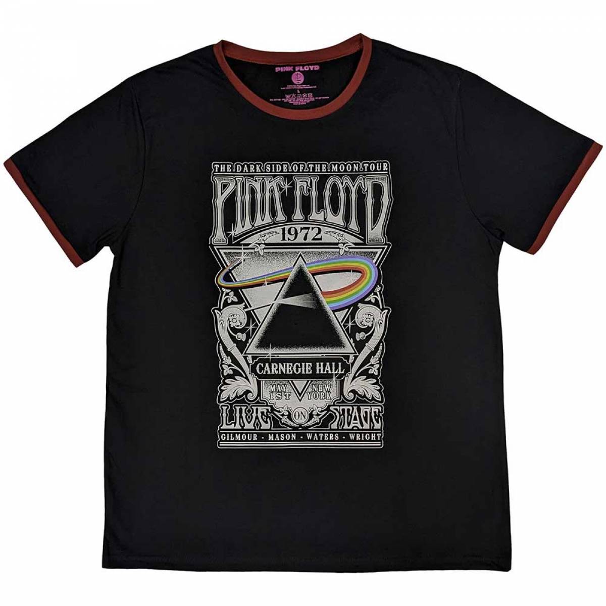 【予約商品】PINK FLOYD Unisex Ringer バンドTシャツ: Carnegie Hall Poster (Black) - BLACK