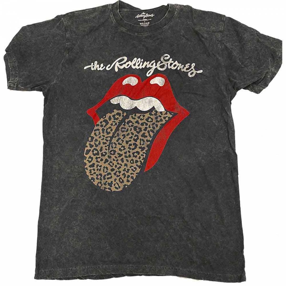 【予約商品】THE ROLLING STONES バンドTシャツ ユニセックス: Leopard Tongue (Black) (Wash Collection) - BLACK