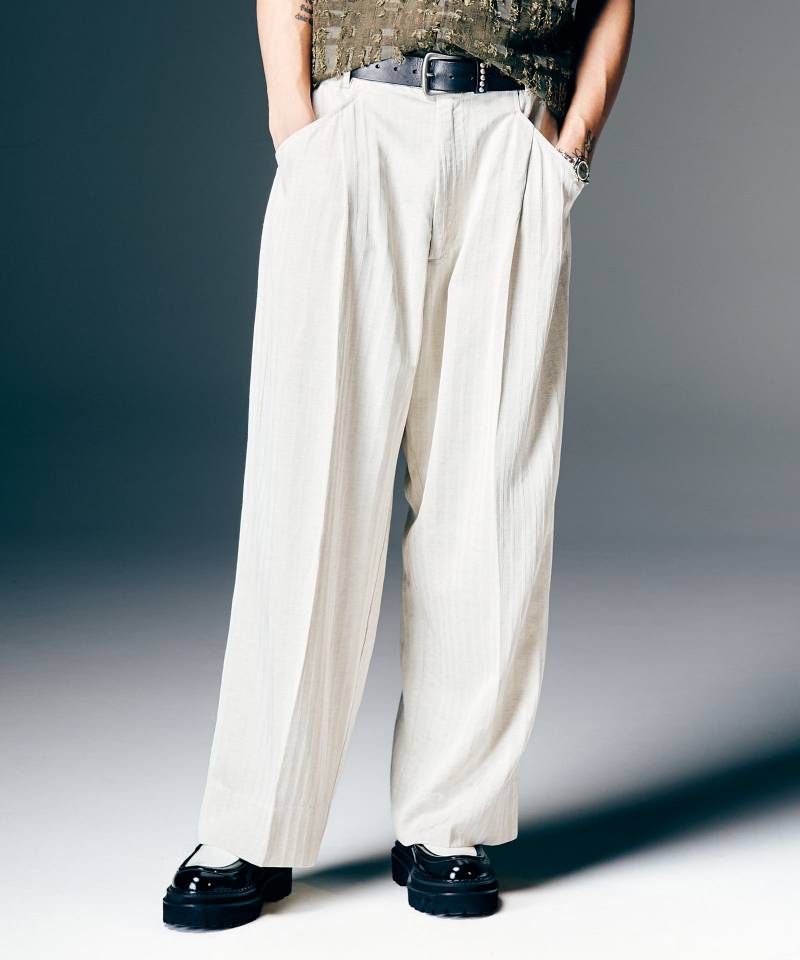 【予約商品】glamb(グラム) Stripe Jacquard Linen Pants / ストライプジャガードリネンパンツ - White