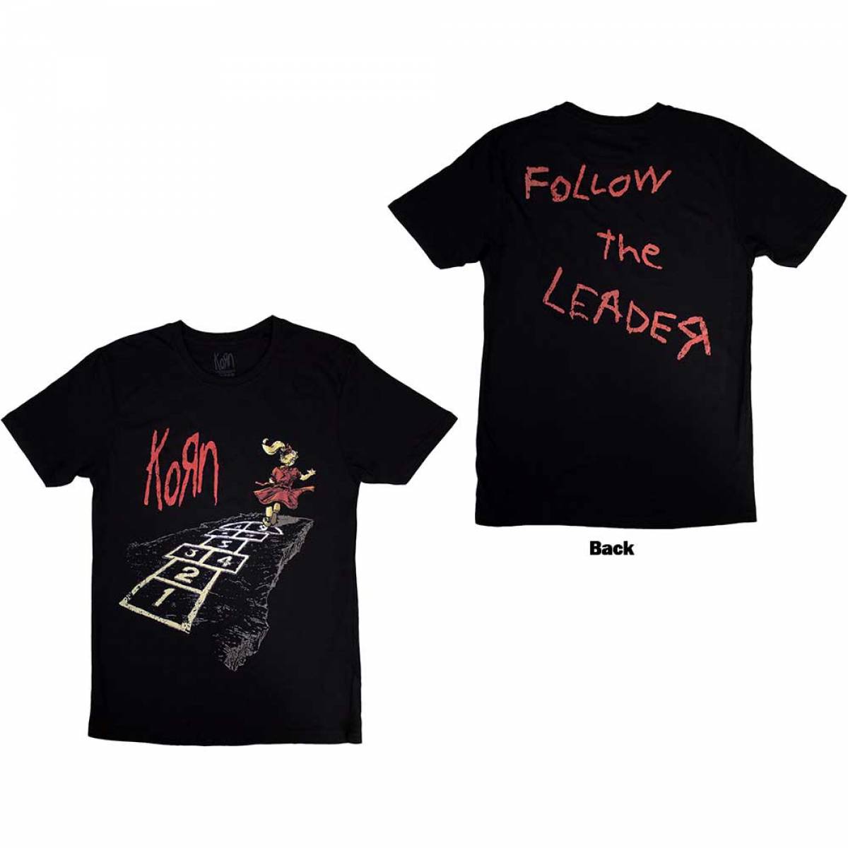 【予約商品】KORN バンドTシャツ ユニセックス: Follow The Leader Hopscotch (Back Print) - BLACK