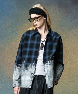 【予約商品】glamb(グラム)GB0225/SH04 : Glitter Check Shirt / グリッターチェックシャツ - Blue