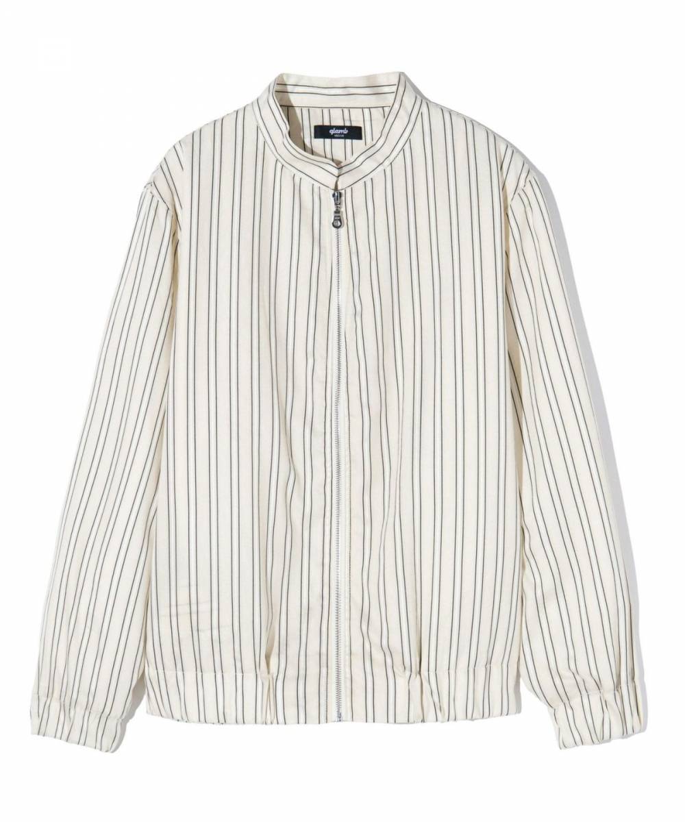 【予約商品】glamb(グラム) GB0424/SH10 : Stripe Blouson Shirt / ストライプブルゾンシャツ - White