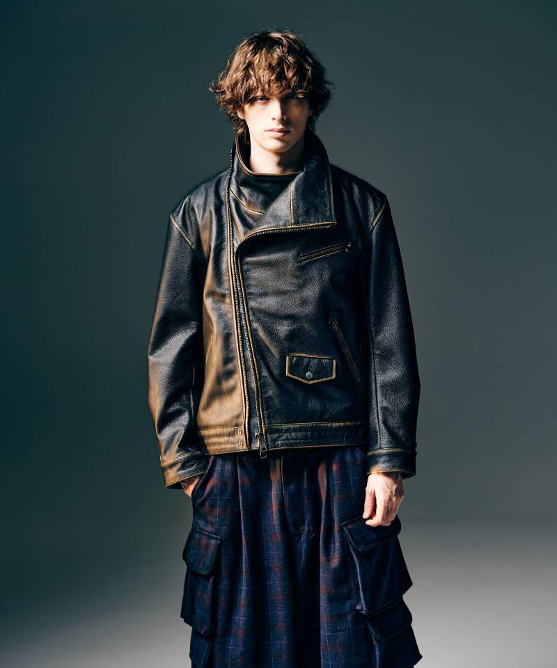 【予約商品】glamb(グラム) High Neck Leather Jacket / ハイネックレザージャケット - Brown