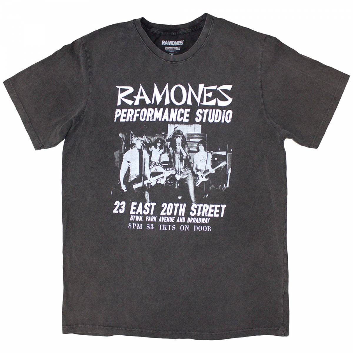 【予約商品】RAMONES Unisex Stone Wash バンドTシャツ: East Village (Charcoal Grey) - CHARCOAL GREY