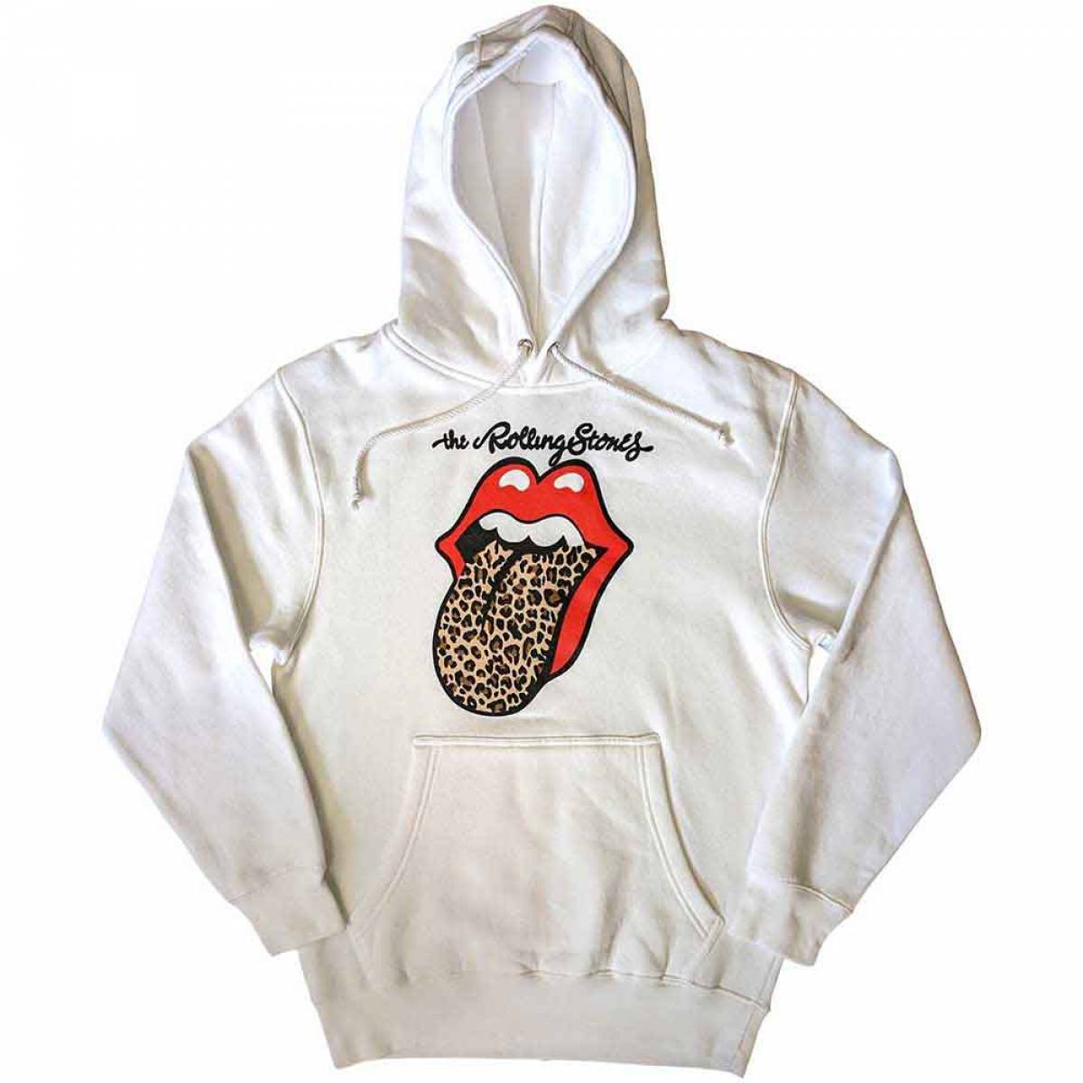 【予約商品】THE ROLLING STONES Unisex Pullover Hoodie: Leopard Tongue (White) - WHITE