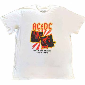 【予約商品】AC/DC バンドTシャツ ユニセックス: Back in Black Tour 1980 (White) - WHITE