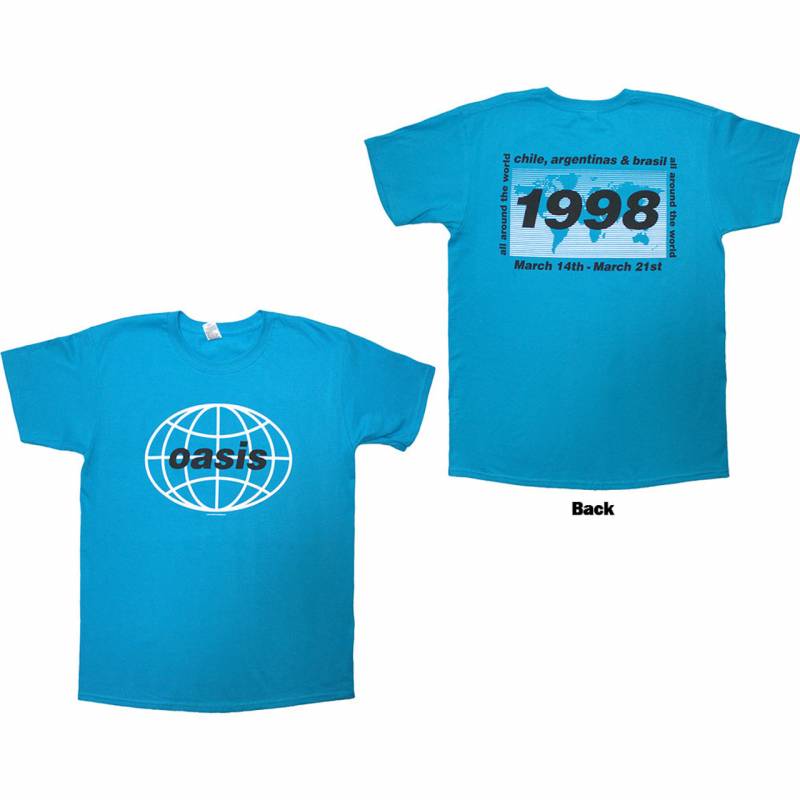 【予約商品】OASIS バンドTシャツ ユニセックス: 1998 World Tour - South America (Blue) (Back Print)