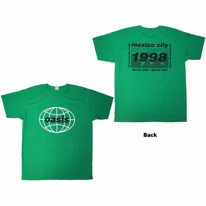 【予約商品】OASIS バンドTシャツ ユニセックス: 1998 World Tour - Mexico City (Green) (Back Print)
