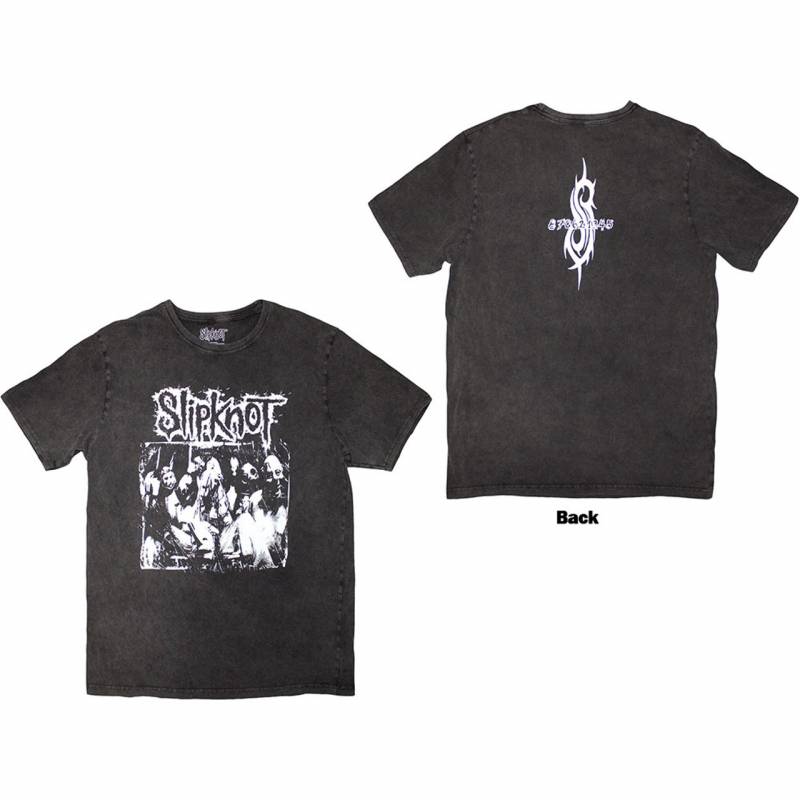 【予約商品】SLIPKNOT Unisex Stone Wash バンドTシャツ: Album Splatter (Charcoal Grey) (Back Print)