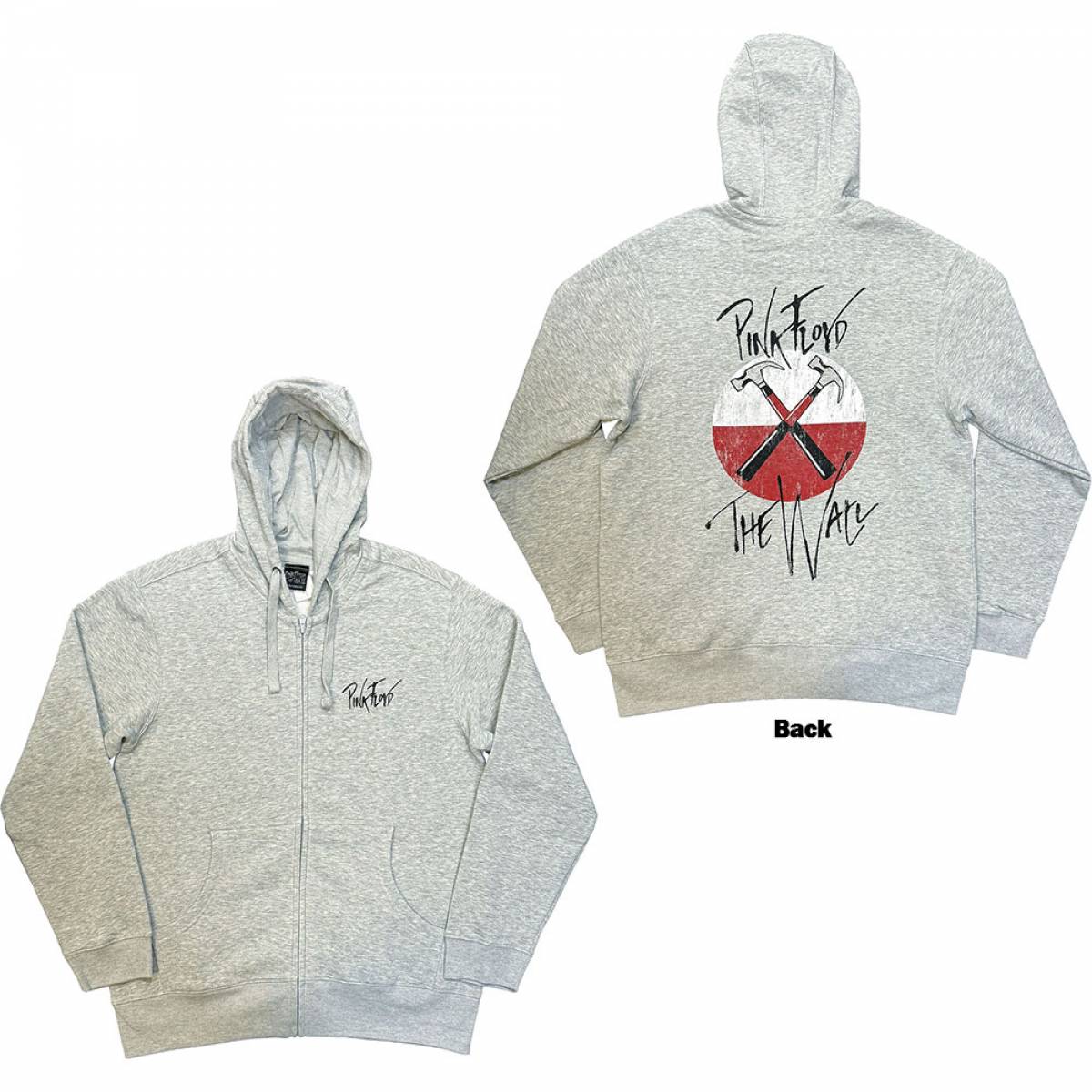【予約商品】PINK FLOYD Unisex Zipped Hoodie: The Wall Faded Hammers Logo (Grey) (Back Print) - GREY