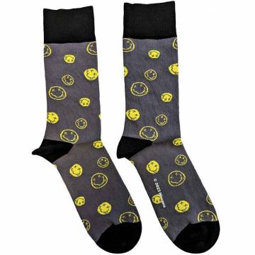 【予約商品】NIRVANA Unisex Ankle Socks: Mixed Happy Faces (Charcoal Grey) (UK Size 4 - 7) - CHARCOAL GREY